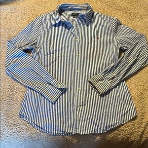 Polo by Ralph Lauren Blue and White Striped Cotton Button-Up Shirt